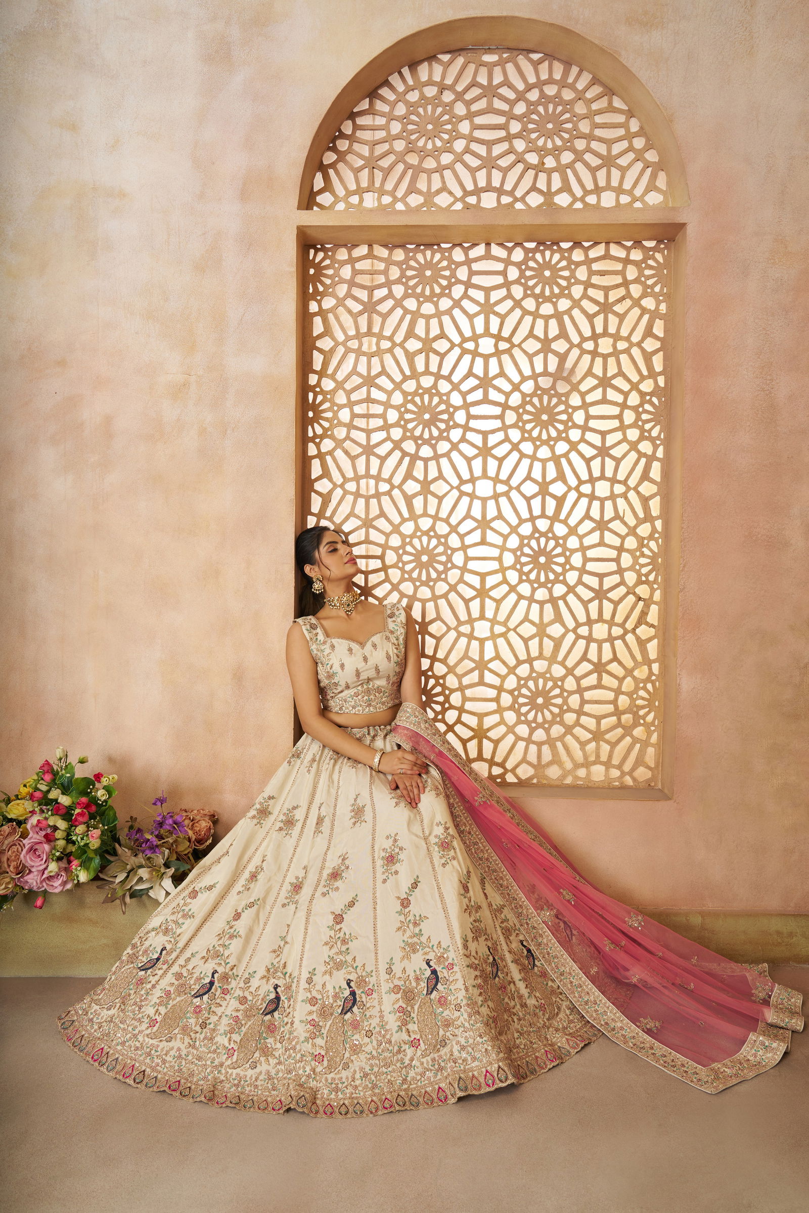 Kf 35 White Zari Silk Embroidery Work Lehenga Choli & Dupatta Wholesale Market In Surat With Price